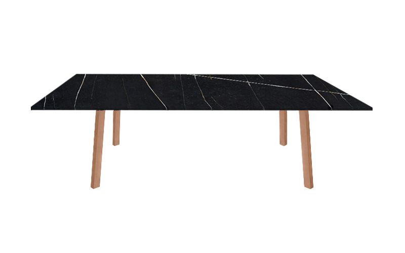 Tisch rechteckig mit schwarzer marmlorierter Quarzkomposit Tischplatte