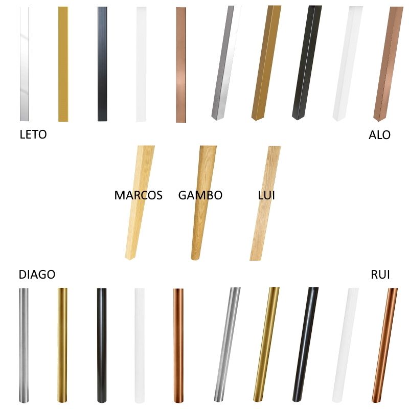 Varianten für Tischbeine aus Holz und Metall