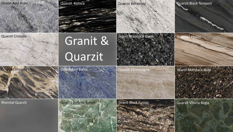 Granit- und Quarzit Tischplatten Auswahl