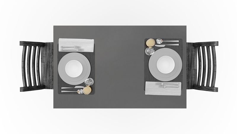 rechteckige Tischform mit grauer Quarzit Tischplatte