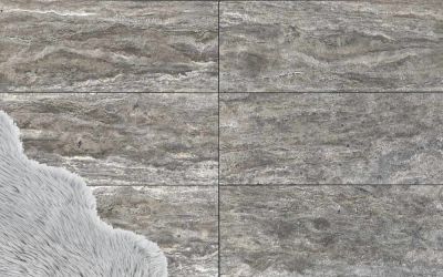 6 Travertin Terrassenplatten geadert mit grauem Fell