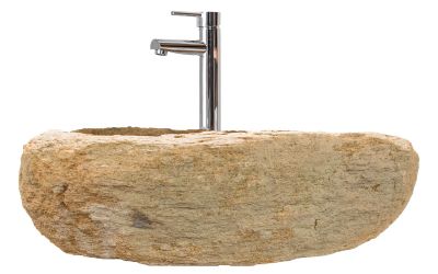 Massiv-Waschbecken aus Grantitfindling mit runder Waschmulde